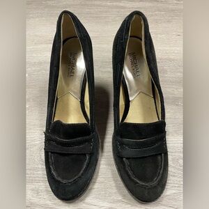 Michael Kors Rory loafer wedge pumps in black suede leather Women’s Size 8.5M